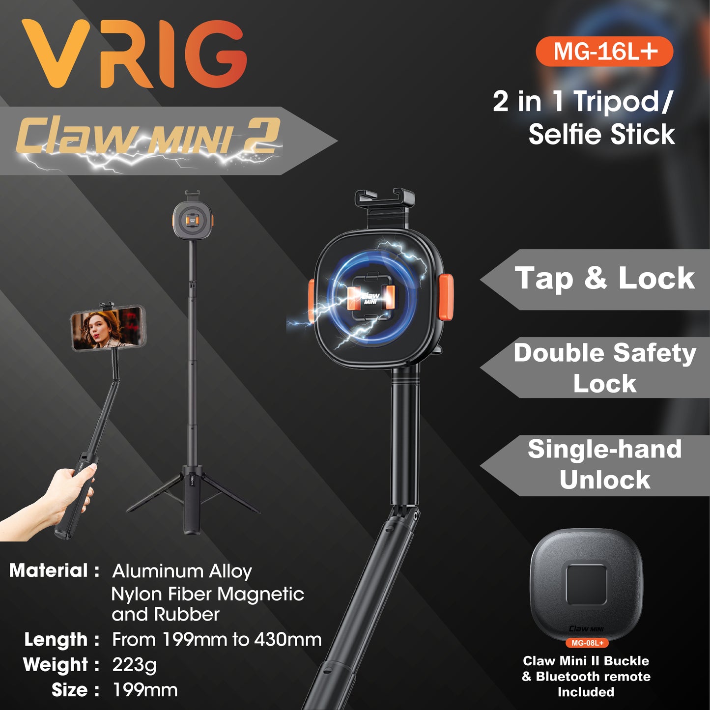 MagSafe magnetic lock mobile phone selfie stick/tripod two-in-one│with special mobile phone holder sticker