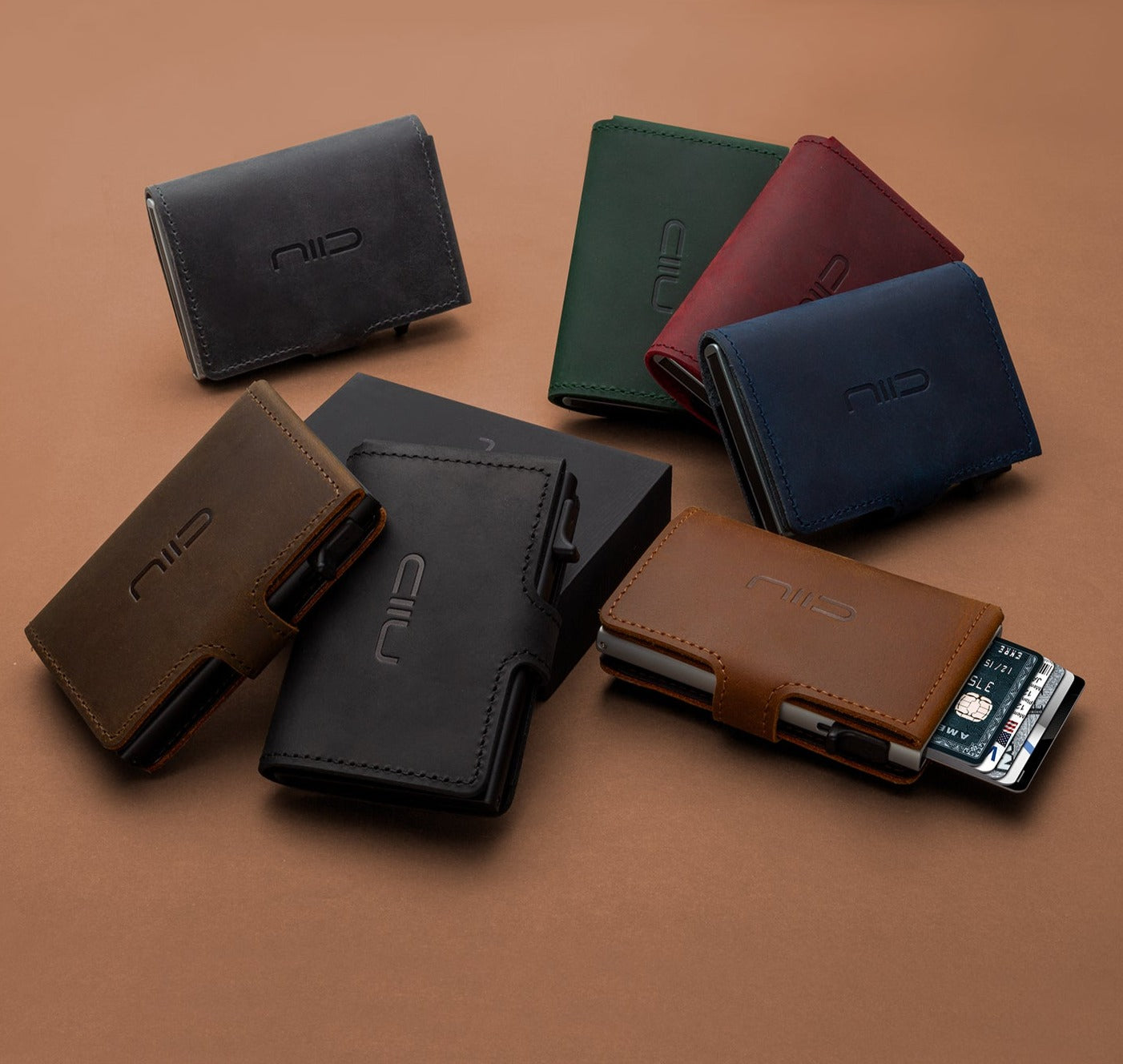 Slide Mini Wallet‧Crazy Horse Leather RFID Small Wallet Type Card Box