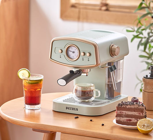 復古溫控顯示計意式半自動咖啡機│在家自製‧高壓萃取‧生活享受‧奶泡‧拉花