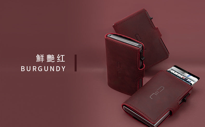 Slide Mini Wallet‧Crazy Horse Leather RFID Small Wallet Type Card Box