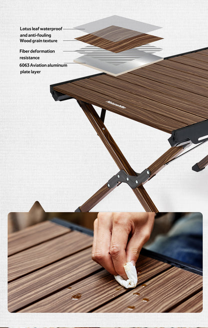 Aluminum alloy folding egg roll table-oak color