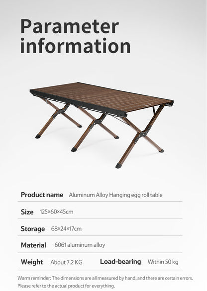 Aluminum alloy folding egg roll table-oak color