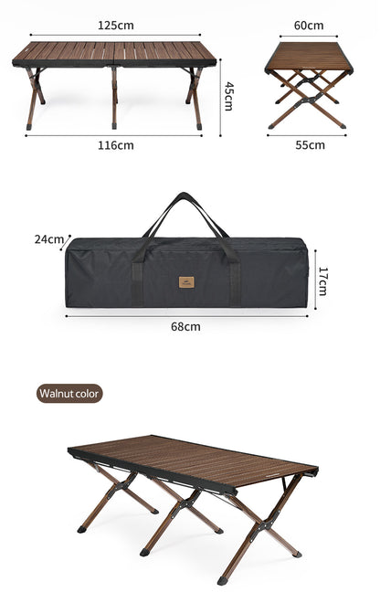 Aluminum alloy folding egg roll table-oak color