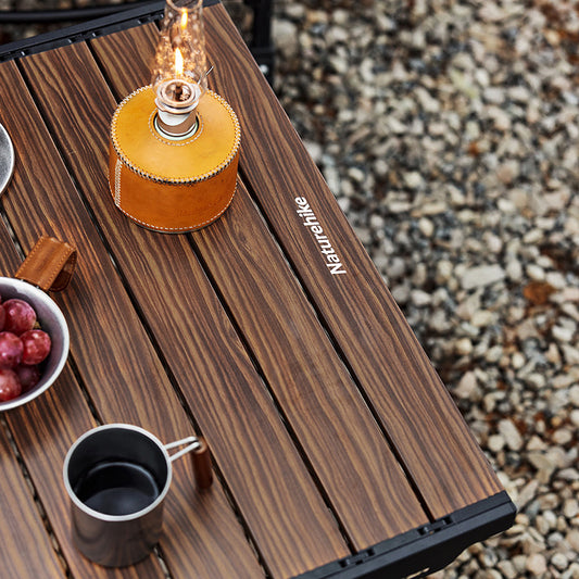 Aluminum alloy folding egg roll table-oak color