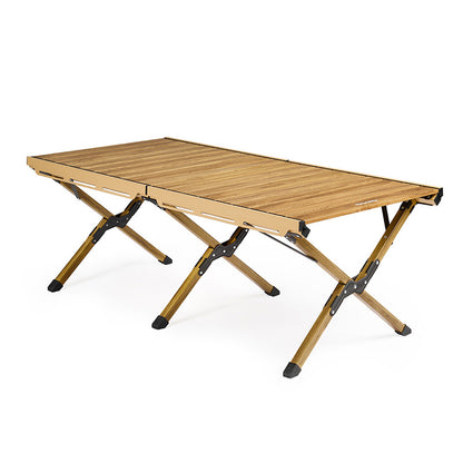 Aluminum alloy folding egg roll table-oak color