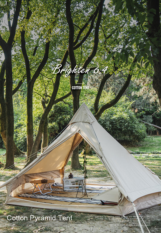 Cotton pyramid tent for four to six people