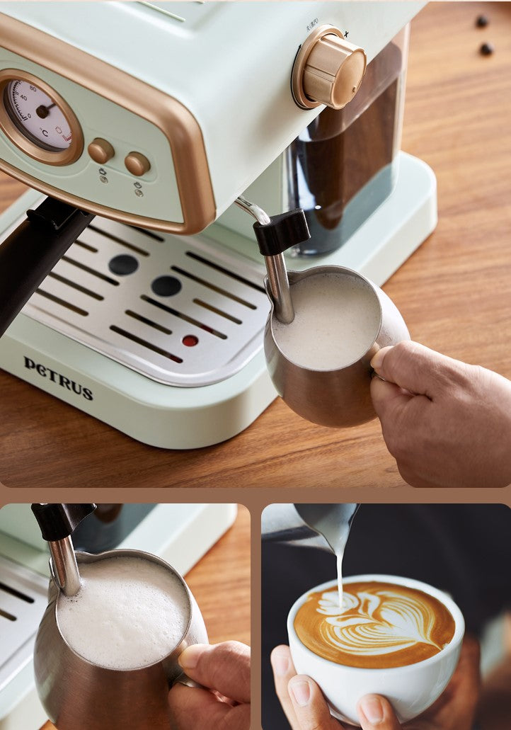 復古溫控顯示計意式半自動咖啡機│在家自製‧高壓萃取‧生活享受‧奶泡‧拉花