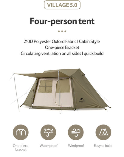 Country style 5.0 three to four person tent (with tent poles)
