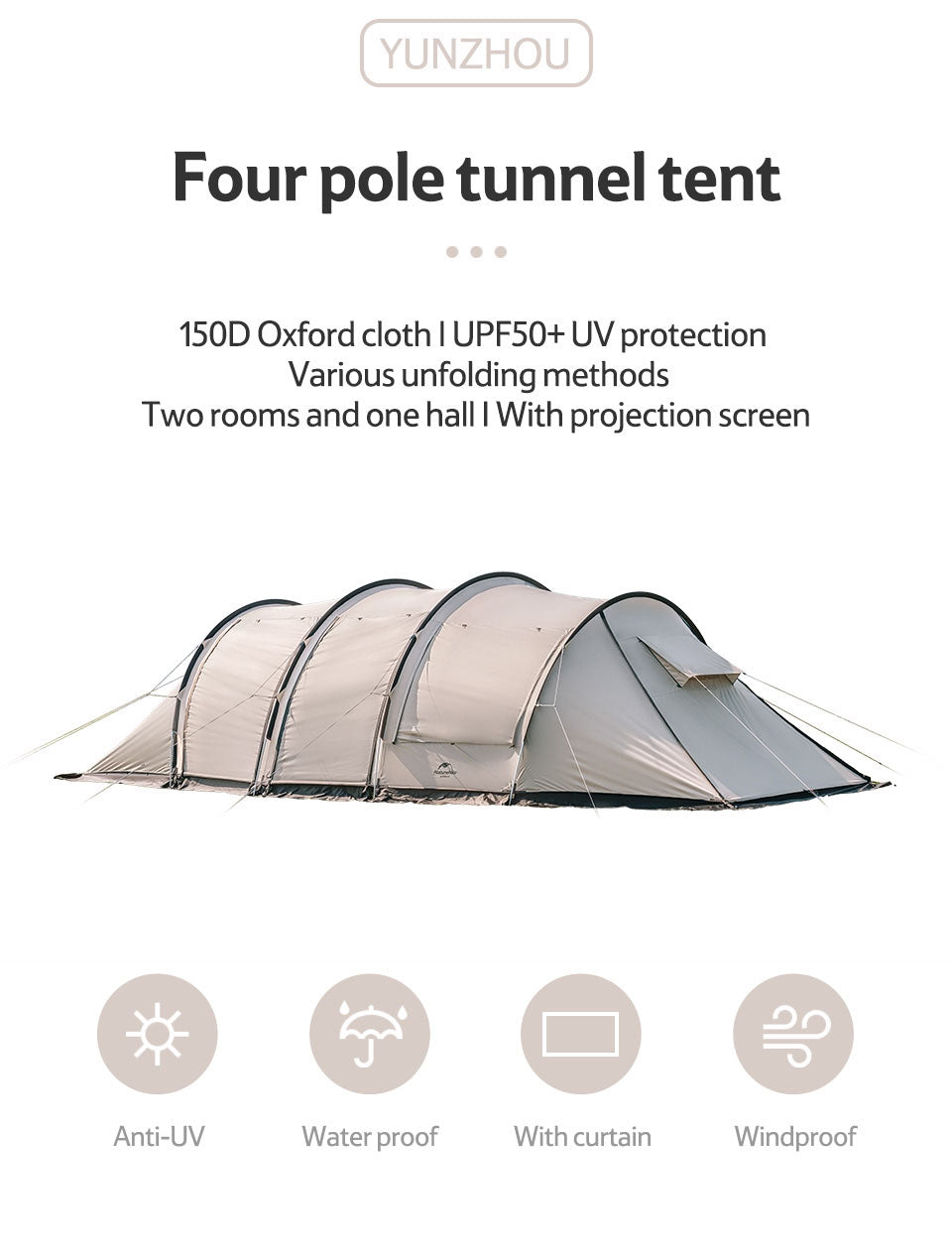Cloud vessel tunnel tent four to six person tent