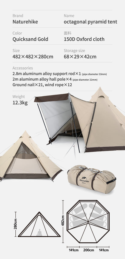 Ranch series octagonal pyramid tent for five to eight people