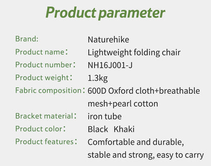 Lightweight folding chair for camping and fishing-Kachi/Black