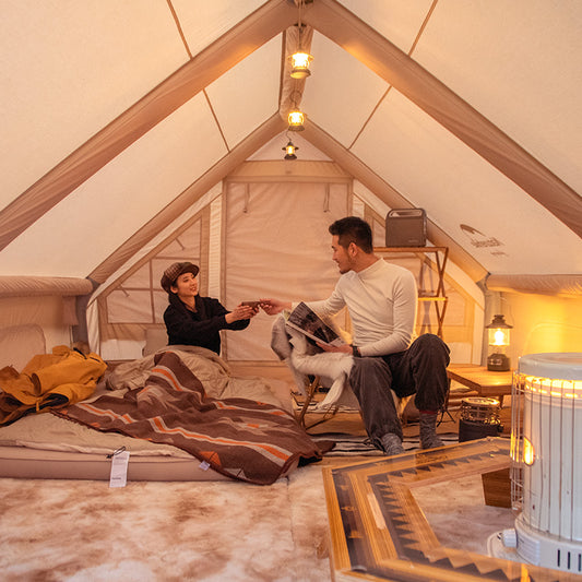 Cotton inflatable pole tent for two to four persons
