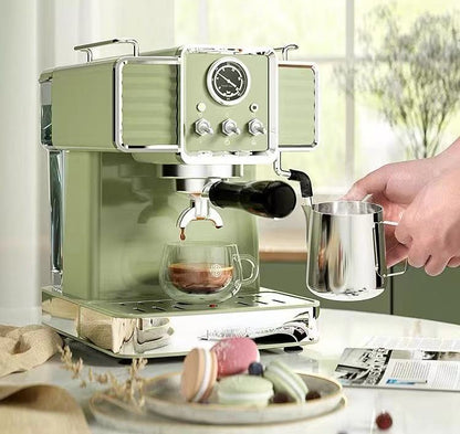 復古半自動壓力式意式咖啡機│在家自製‧高壓萃取‧壓力計‧生活享受‧奶泡‧拉花