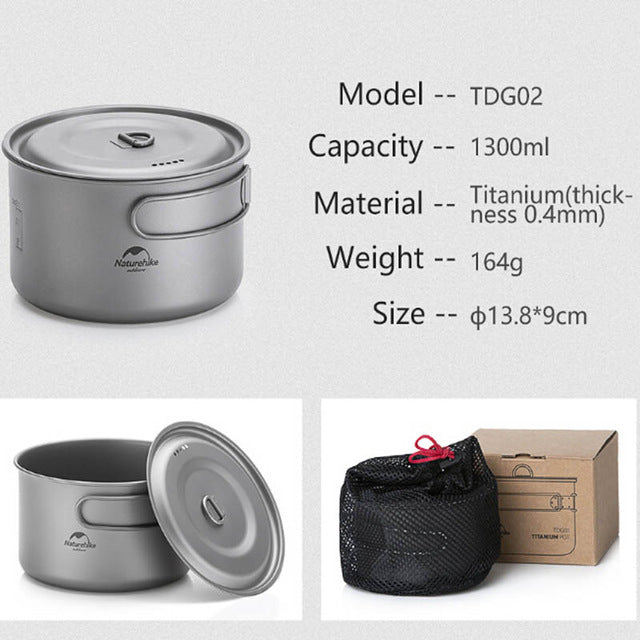 TDG02 titanium alloy pot outdoor Ti pot 1300ml