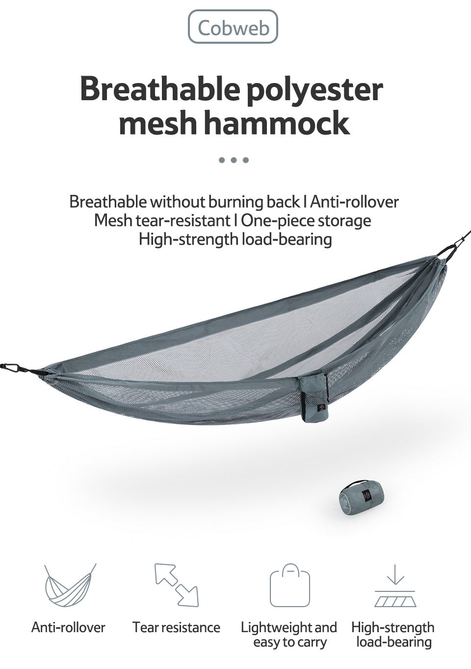 C003 Lightweight, high load-bearing and breathable hammock - gray
